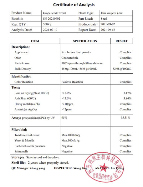 grape seed extract COA